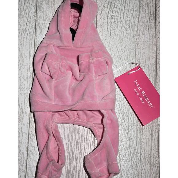 Isaac Mizrahi Size XXS Dog Track Suit Bling Pawprint Soft Pink Velour NWT - Picture 3 of 6